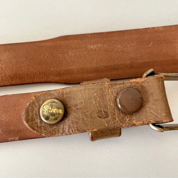 Streve Ostrich Leather & Woven Vintage Brown Belt Solid Bronze Hardware Size 34 main image 11